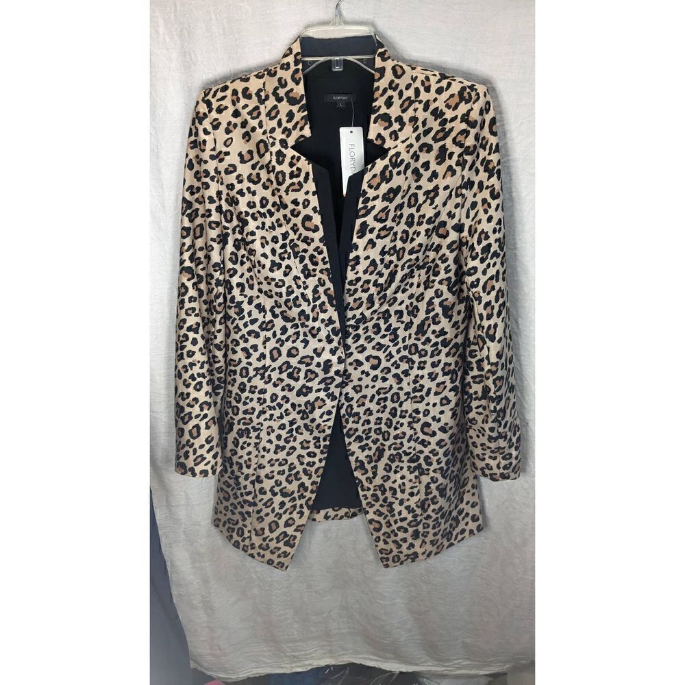 NWT Floryday Animal Print Blazer Overcoat L Large